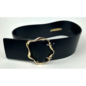 Punto Fibbia Italian Black Leather 3" Belt  Gold Buckle Size S NEW